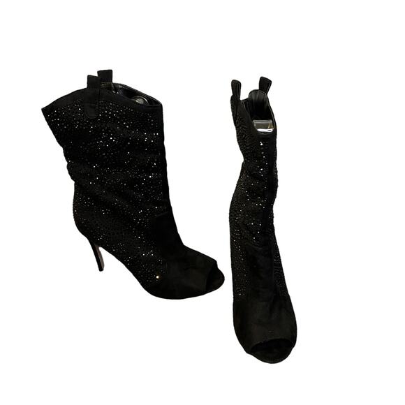 Lauren Lorraine Layla Black Suede Rhinestone Peep Toe Cowboy style Dress Boots - Picture 9 of 9
